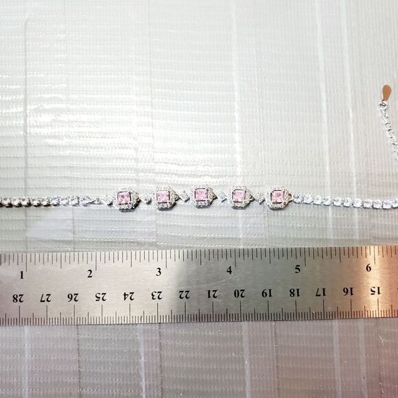 Pink & White Topaz Tennis Bracelet on Platinum - Stamped PT 950 - Picture 5 of 7